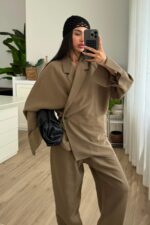 Michel Bağlamalı Oversize Ceket Haki