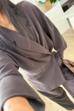 Michel Bağlamalı Oversize Ceket Kahverengi - Görsel 2