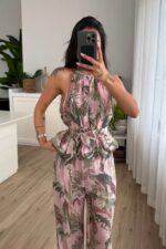 Palmiye Desenli Takım Pembe - Görsel 2