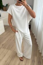 Brn Oversize Asimetrik Tişört Pantolon Takım Beyaz - Görsel 2