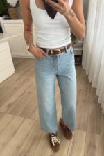 Beli Kemerli Bilek Boy Açık Mavi Jean - Görsel 2