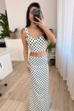 Luvia Puantiyeli Crop Etek Takım Beyaz - Görsel 2