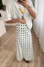 Puantiyeli Midi Saten Etek Beyaz - Görsel 2