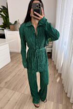 Piliseli Bağlamalı Pantolon Takım Zümrüt - Görsel 2