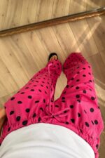 Beli Lastikli Puantiyeli Gofre Pantolon Pembe - Görsel 4