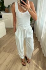 Önü Dikişli Şalvar Pantolon Beyaz - Görsel 2