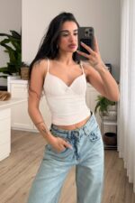 İnce Askılı Gloplu Bluz Pembe
