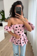 Balon Kol Benekli Bluz Pembe - Görsel 2