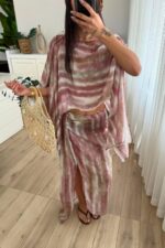 Shir Crop Pelerin Etek Takım Pembe - Görsel 2
