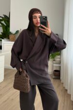 Michel Bağlamalı Oversize Ceket Kahverengi