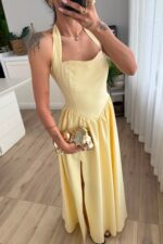 Miss Boyundan Bağlamalı Uzun Elbise Sarı - Görsel 2