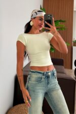 Sırtı Açık Soft Touch Bluz Krem