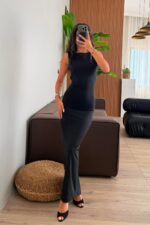 Sırtı Dekolteli Soft Touch Elbise Siyah