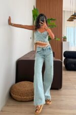 Vera Beli örgü Detaylı Eskitme Jean