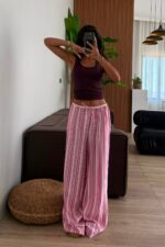 Stefa Çizgili Pantolon Pembe