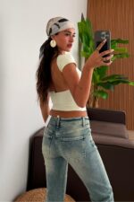 Sırtı Açık Soft Touch Bluz Krem - Görsel 3