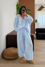 Tek Cepli Gömlek Şalvar Takım Bebe Mavi