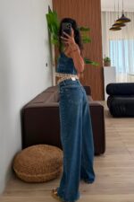 Vera Beli örgü Detaylı Koyu Mavi Jean - Görsel 3