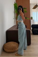 Vera Beli örgü Detaylı Eskitme Jean - Görsel 4
