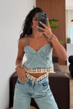 Vera Örgü Detaylı Denim Bluz Eskitme