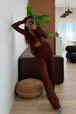 Önü Bağlamalı Dantel Takım Kahverengi