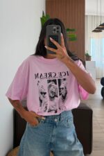 Ice Cream Yazılı Tişört Pembe