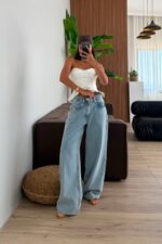 Tugi Wide Leg Mavi Yıkamalı Jean