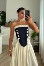Kuş Gözlü Straplez Denim Korse