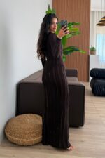 Anandra Boncuk Detaylı Triko Plaj Elbise Kahverengi - Görsel 5