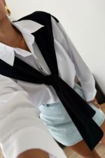 Garnili Oversize Gömlek Beyaz - Görsel 3