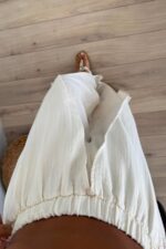 Tasarım Yırtmaçlı Keten Pantolon Natur - Görsel 3
