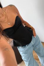 Mocha Balenli Korse Bluz Siyah - Görsel 2