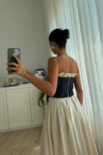 Kuş Gözlü Straplez Denim Korse - Görsel 3