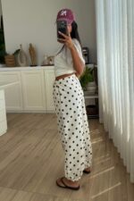 Paçası Lastikli Puantiyeli Pantolon Ekru - Görsel 4