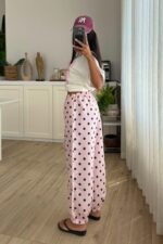 Paçası Lastikli Puantiyeli Pantolon Pembe - Görsel 4