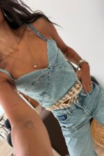 Vera Örgü Detaylı Denim Bluz Eskitme - Görsel 2