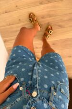 Puantiyeli Denim Şort Mavi - Görsel 2