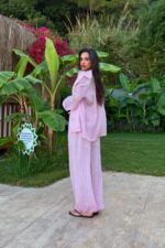 Üçlü Çizgili Crop Takım Pembe - Görsel 3