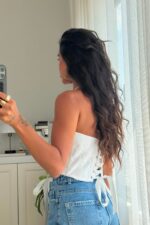 Kuş Gözlü Balenli Korse Bluz Beyaz - Görsel 3