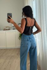 Askılı Balenli Tasarım Bluz Siyah - Görsel 3
