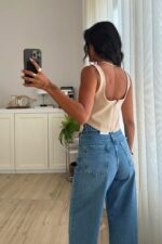 Askılı Balenli Tasarım Bluz Bej - Görsel 3