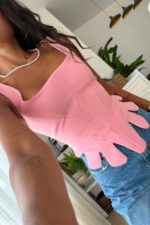 Askılı Balenli Tasarım Bluz Pembe - Görsel 2