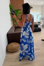 Safira Çiçek Desenli Mavi Elbise - Görsel 3