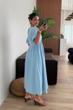 Müslin Belden Bağlamalı Elbise Bebe Mavi - Görsel 3