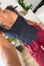 Askısı Bağlamalı Denim Bluz Lacivert - Görsel 2