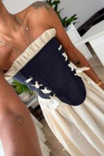 Kuş Gözlü Straplez Denim Korse - Görsel 2