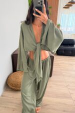 More Önü Bağlamalı Bluz Pantolon Takım Haki - Görsel 3