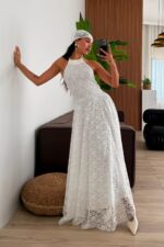 Holly İnci Taşlı Dantel Elbise Beyaz