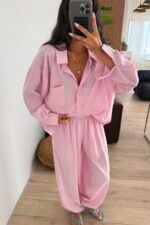 Tek Cepli Gömlek Şalvar Takım Pembe - Görsel 2