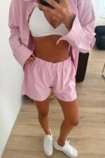 Sunny Çizgili Şort Pembe